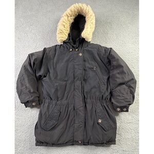 Eddie Bauer Polar Parka Goose Down Sheep Fur Hood Womens L Black